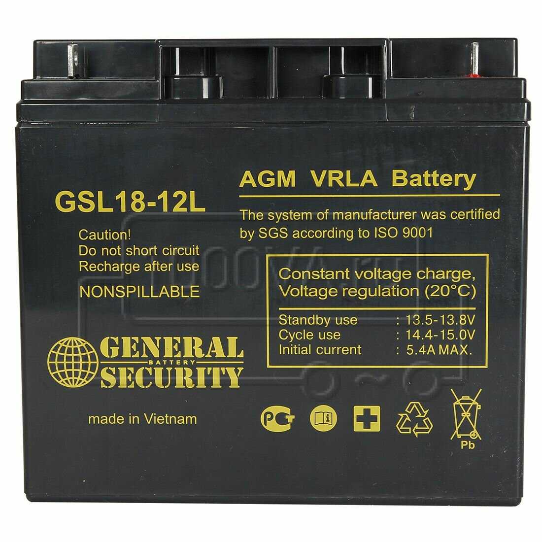 Аккумуляторная батарея General Security GSL18-12L фотография 5