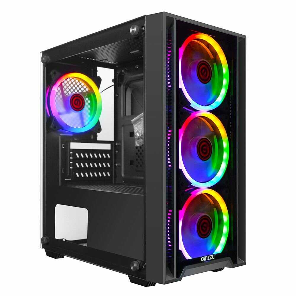 Корпус Ginzzu CL620 mATX 412см FAN, закаленное стекло боковая и передняя панель фотография 2