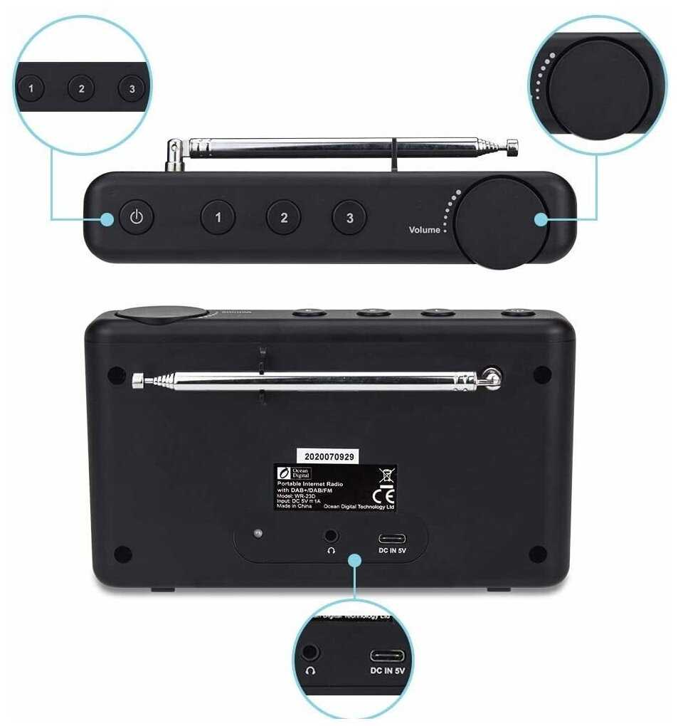 Интернет радио Ocean Digital WR 23F (Работа от аккумулятора, Wi-Fi, FM, Bluetooth) фотография 3