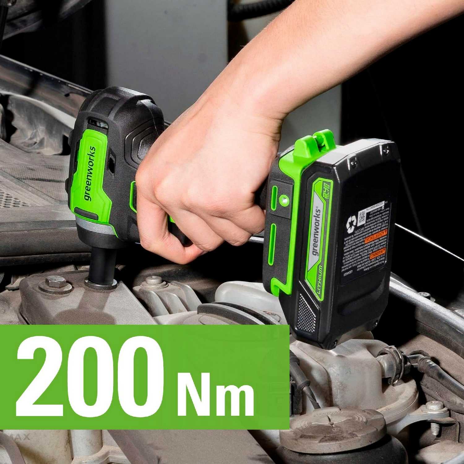 Гайковерт Greenworks G24IW200 [3803607CUA, 24V, б/щет, 3/8', 200Нм, 1×2Ач, ЗУ] фотография 6