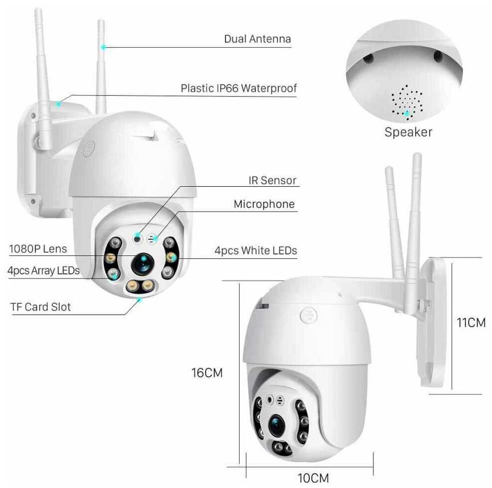 Уличная поворотная беспроводная ip-камера наблюдения WiFi smart camera 1080P фотография 6