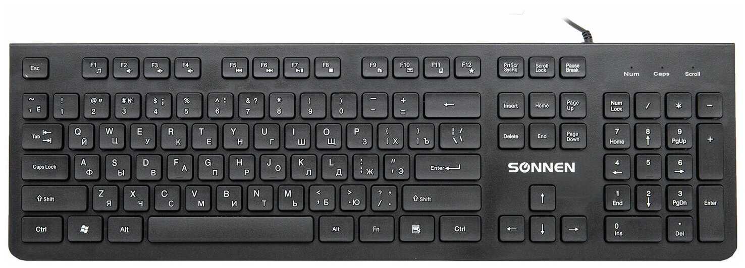 Клавиатура проводная для компьютера Sonnen Kb-8280, usb,104 плоские клавиши, черная фотография 4