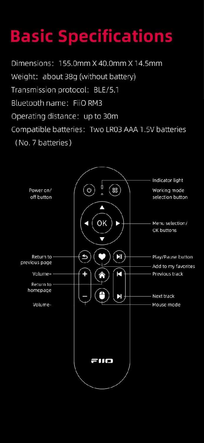 Пульт дистанционного управления FiiO RM3 Bluetooth фотография 4