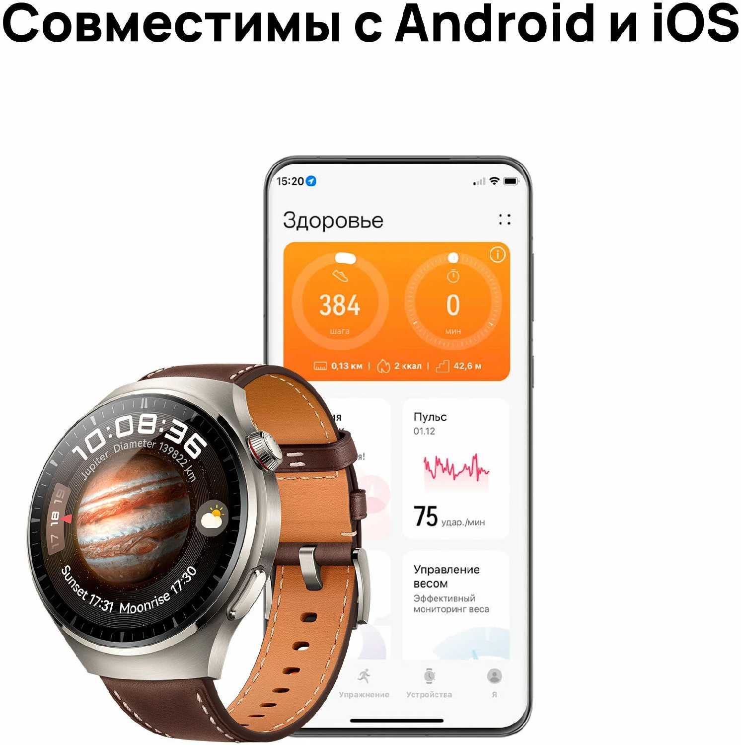 Смарт-часы HUAWEI Watch 4 Pro Titanium/Dark Brown Leather Strap фотография 7