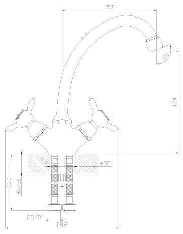 Смеситель для кухни (мойки) Rossinka Silvermix Q02-71, вентильный фотография 1