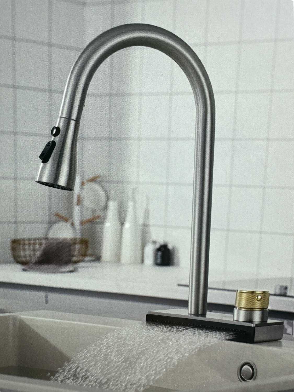 Смеситель для кухни Смеситель для кухни на основании с водопадом (вытягивающийся излив) фотография 13
