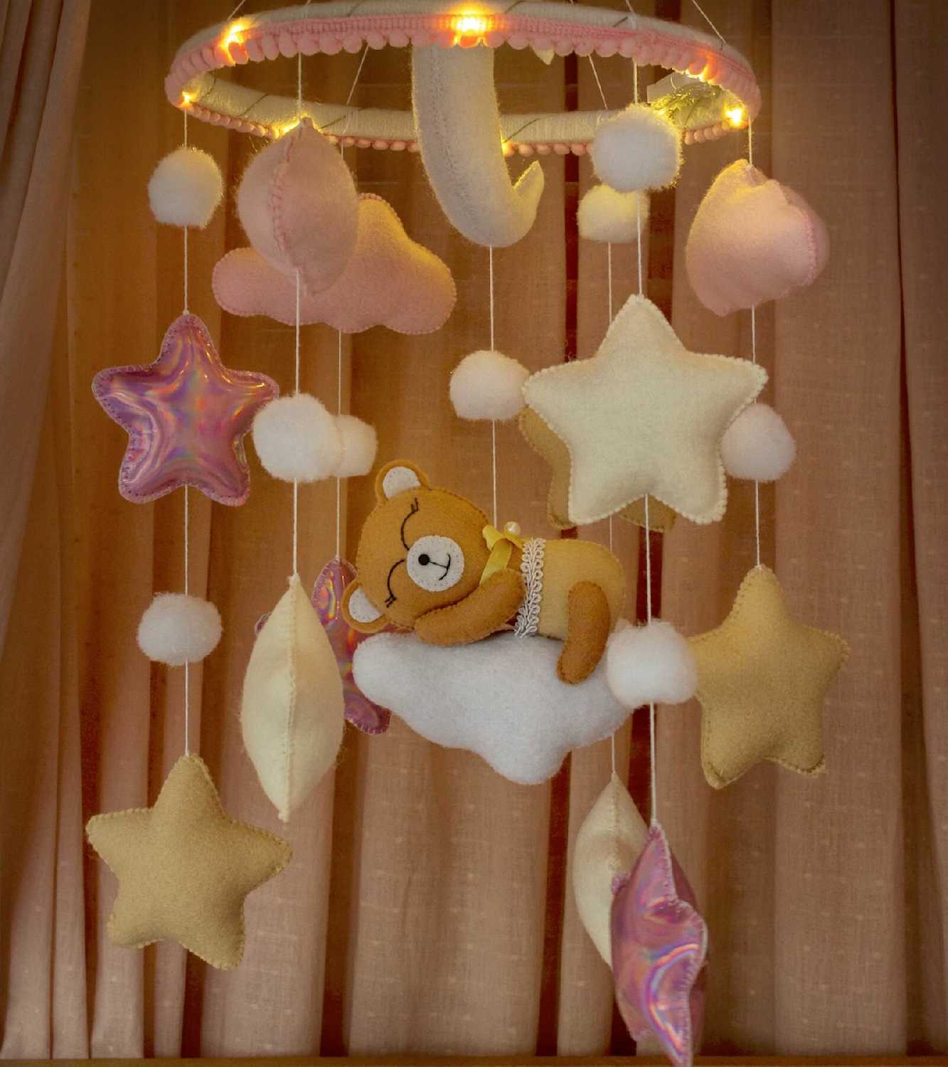 Мобиль в кроватку для новорожденных с подсветкой фотография 23