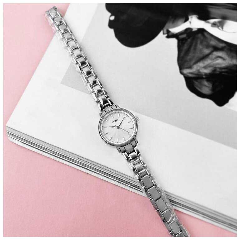 Часы наручные женские, кварцевые, серебристый, металлический браслет Skmei 1410silver фотография 4
