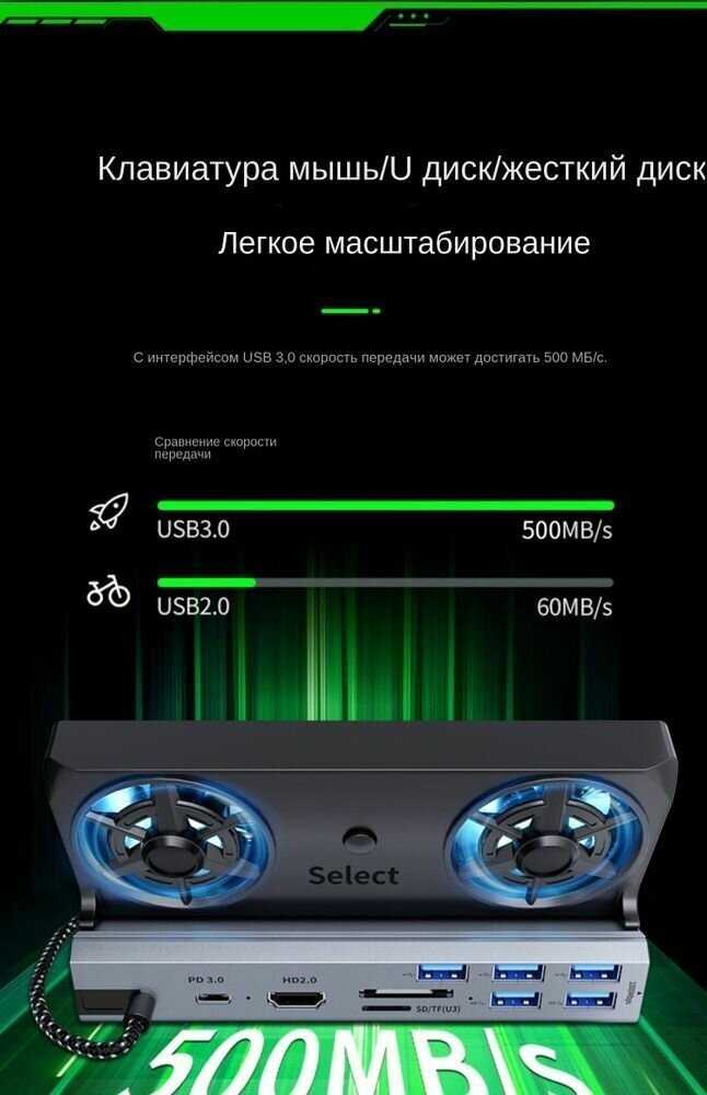 Док-станция Steam Deck Охлаждающий вентилятор Зарядная база USB HDMI HD 4K60HZ (10 в 1) фотография 11