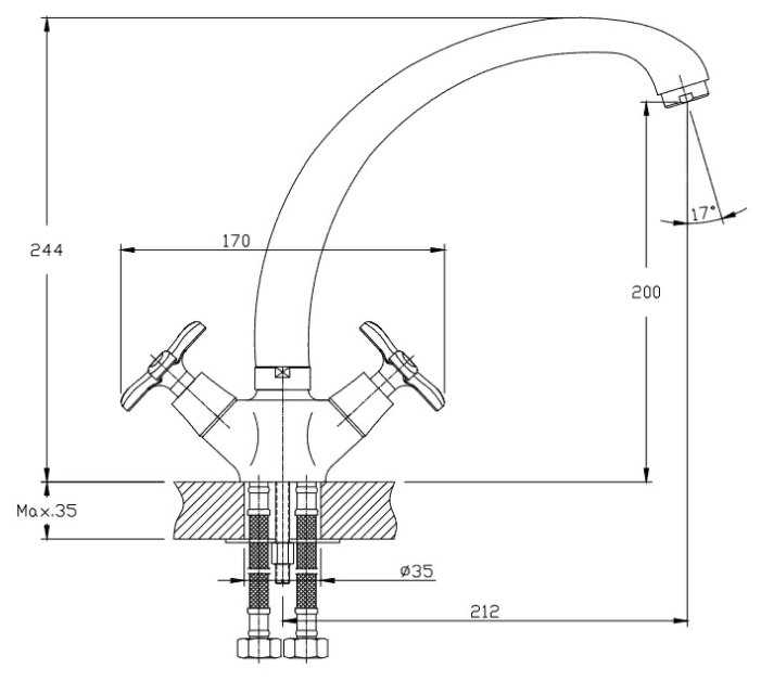 Смеситель для кухни (мойки) RUSH Sakhalin SA5350-23, вентильный фотография 1
