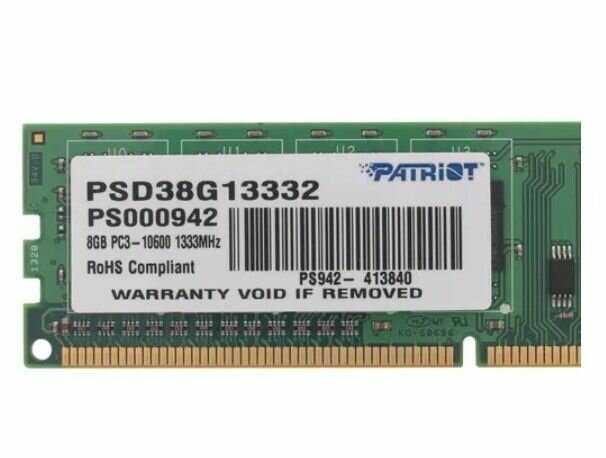 Оперативная память Patriot Memory SL 8 ГБ DDR3 DIMM CL9 (PSD38G13332) фотография 16