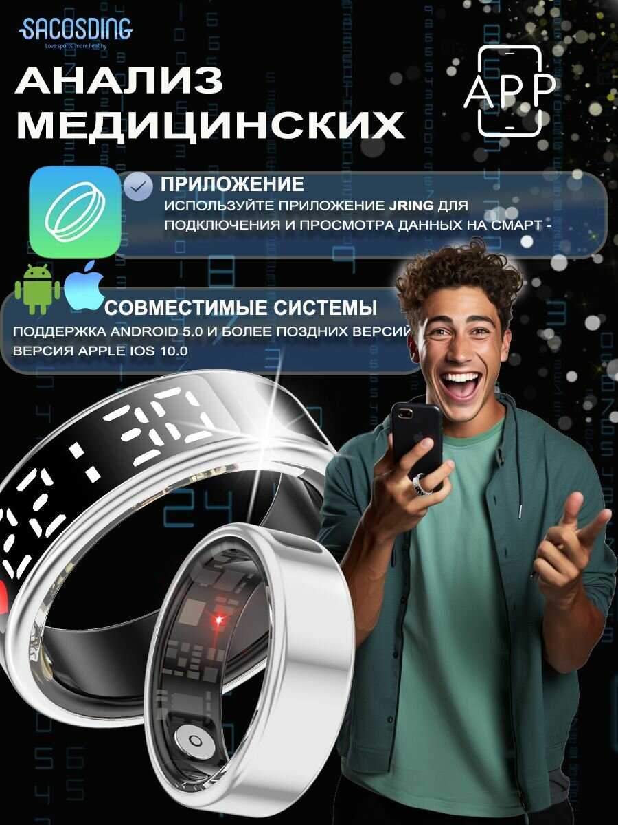 Умное кольцо унисекс с многофункциональным дисплеем для мониторинга сердечного ритма, кислорода в крови, сна, для системы Android IOS фотография 11