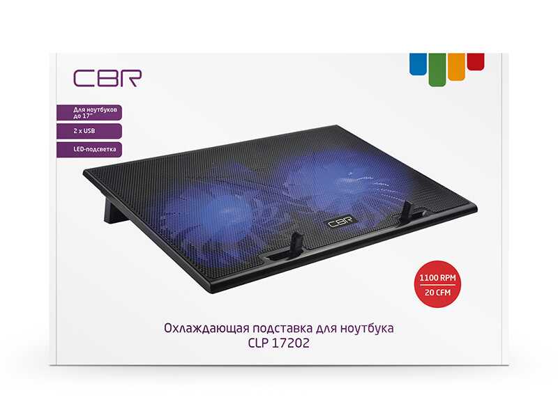 Охлаждающая подставка для ноутбука CBR CLP 17202 (390x270x25 мм, 2xUSB, вентиляторы 2150 мм, 20 CFM, LED) фотография 10