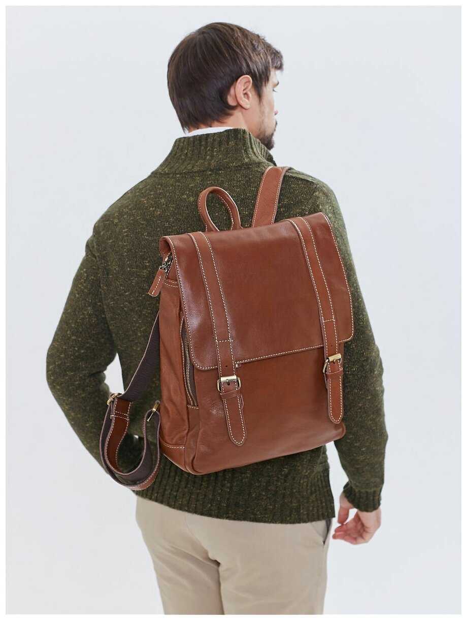 Рюкзак кожаный мужской городской для ноутбука Capsa с 3 наружными карманами и клапаном фотография 20