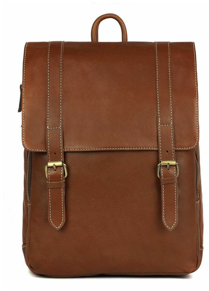 Рюкзак кожаный мужской городской для ноутбука Capsa с 3 наружными карманами и клапаном фотография 21