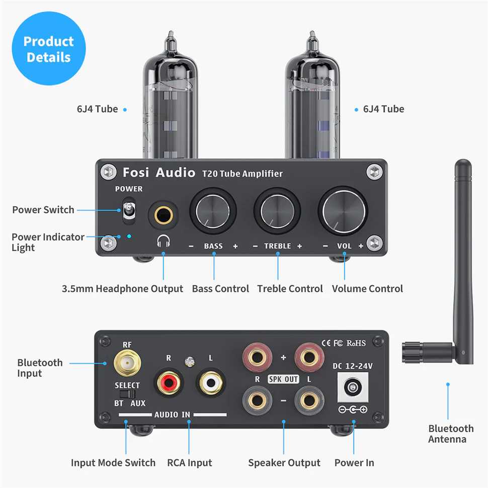 Ламповый усилитель Fosi Audio T20 AptX-HD Bluetooth фотография 1