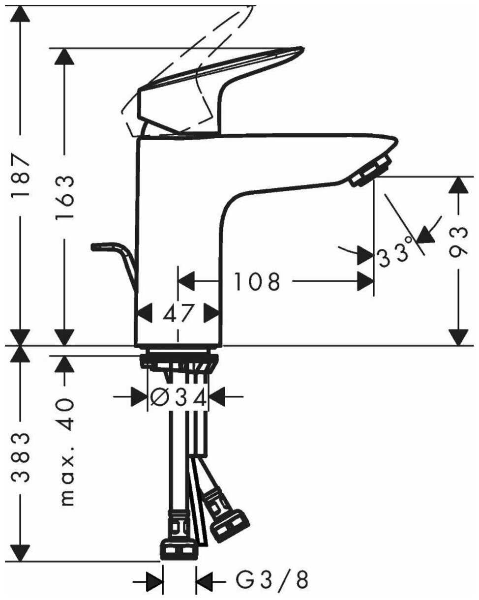Смеситель для раковины (умывальника) hansgrohe Logis 71102000, рычажный фотография 5
