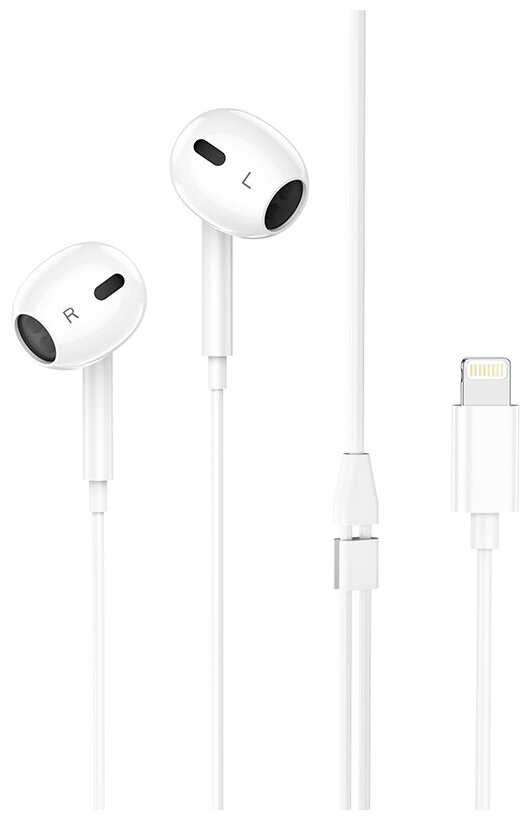 Наушники BOROFONE BM30 Max Acoustic wire control earphones Lightning with mic Lightning белая
