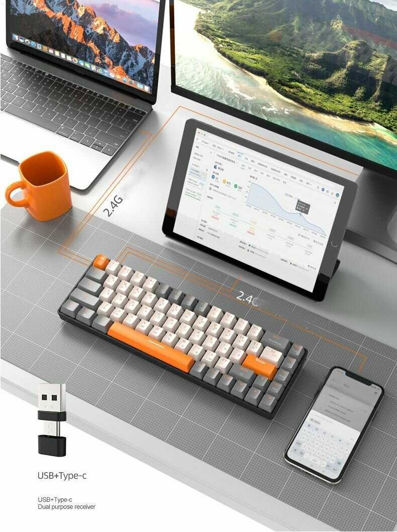 Игровая беспроводная механическая клавиатура ZiyouLang K68 (Bluetooth/2.4G/Hot Swap) фотография 16