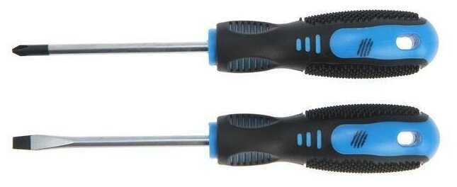 Набор отверток TUNDRA, CrV, хром, магнит, двухкомпонентные рукоятки, PH2 и SL6х100 мм, 2 шт. фотография 1