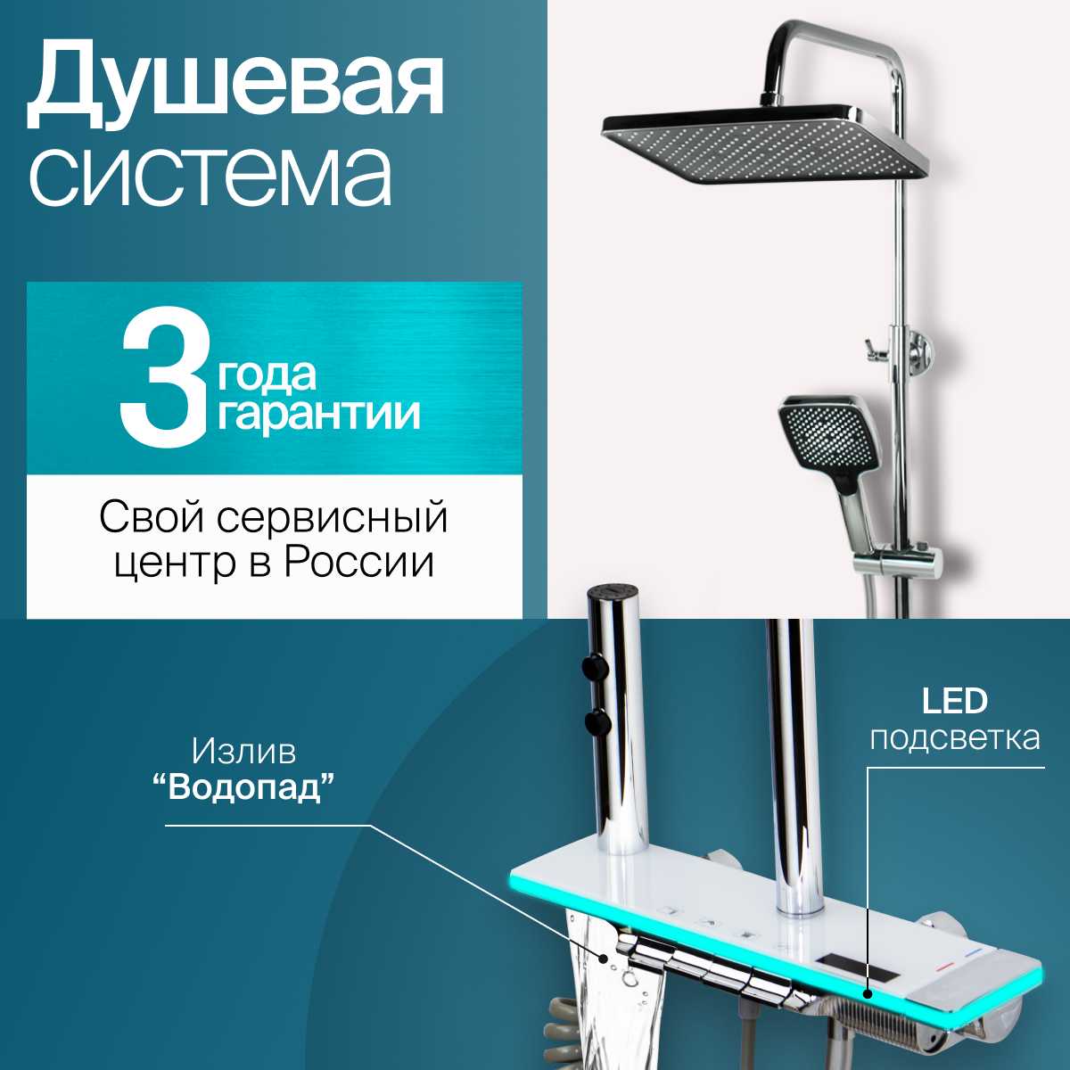Душевой комплект Душевой комплект с тропическим душем 30см (4в1) фотография 6