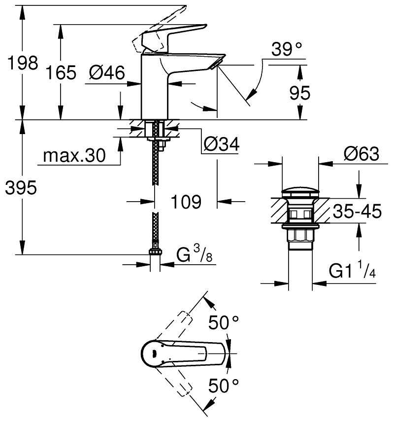 Смеситель для раковины (умывальника) Grohe 23551002, рычажный фотография 4
