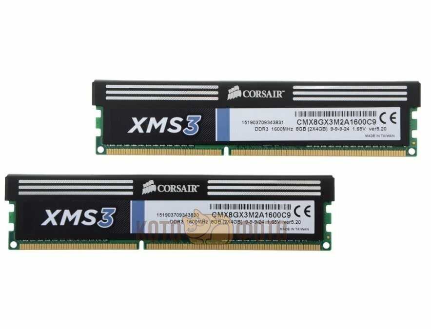 Оперативная память Corsair XMS 8 ГБ (4 ГБ x 2 шт.) DDR3 DIMM CL9 (CMX8GX3M2A1600C9) фотография 2