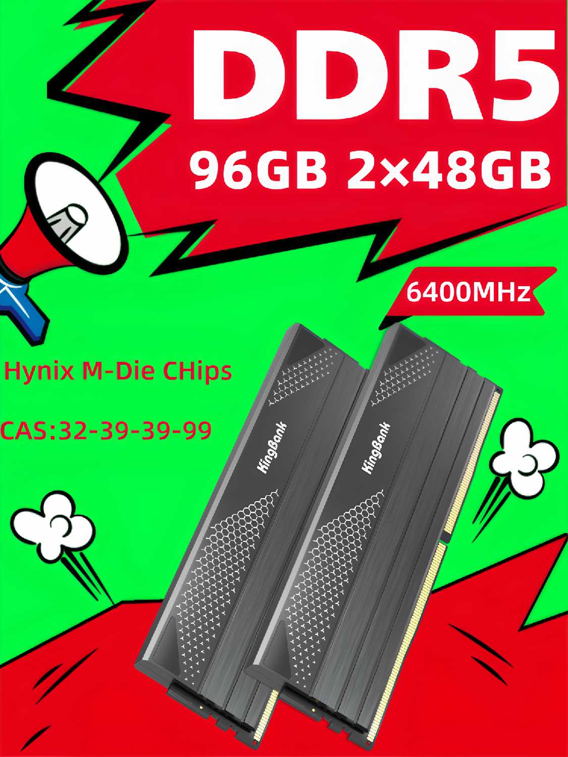 Модуль памяти Kingbank DDR5 6800MHz 224GB 48GB UDIMM New Heatsink (Hynix M-Die) фотография 20