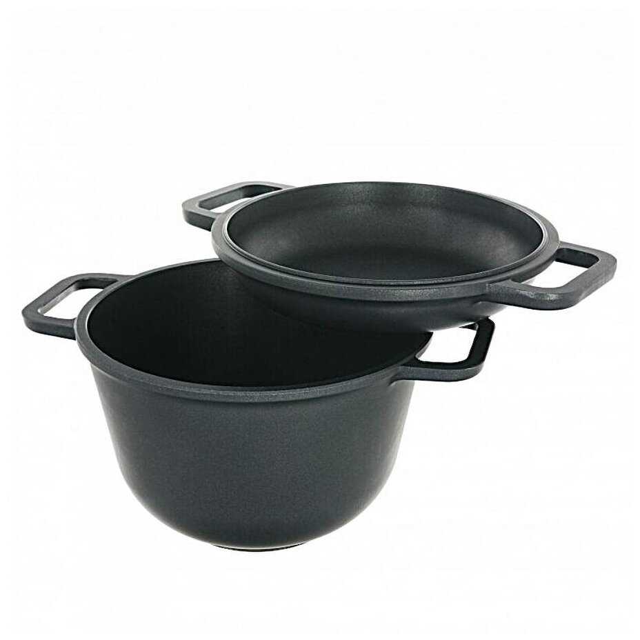 Казан НЕВА МЕТАЛЛ ПОСУДА Литой с крышкой-сковородой фотография 2