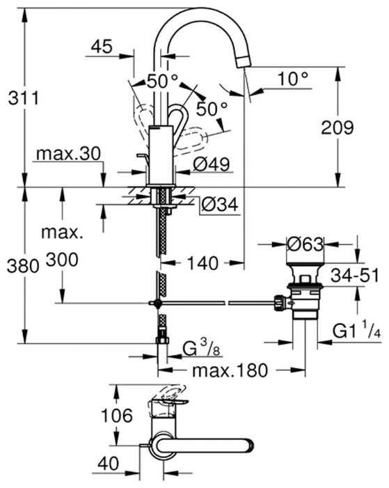Смеситель для ванны Grohe BauLoop 23763000, рычажный фотография 1