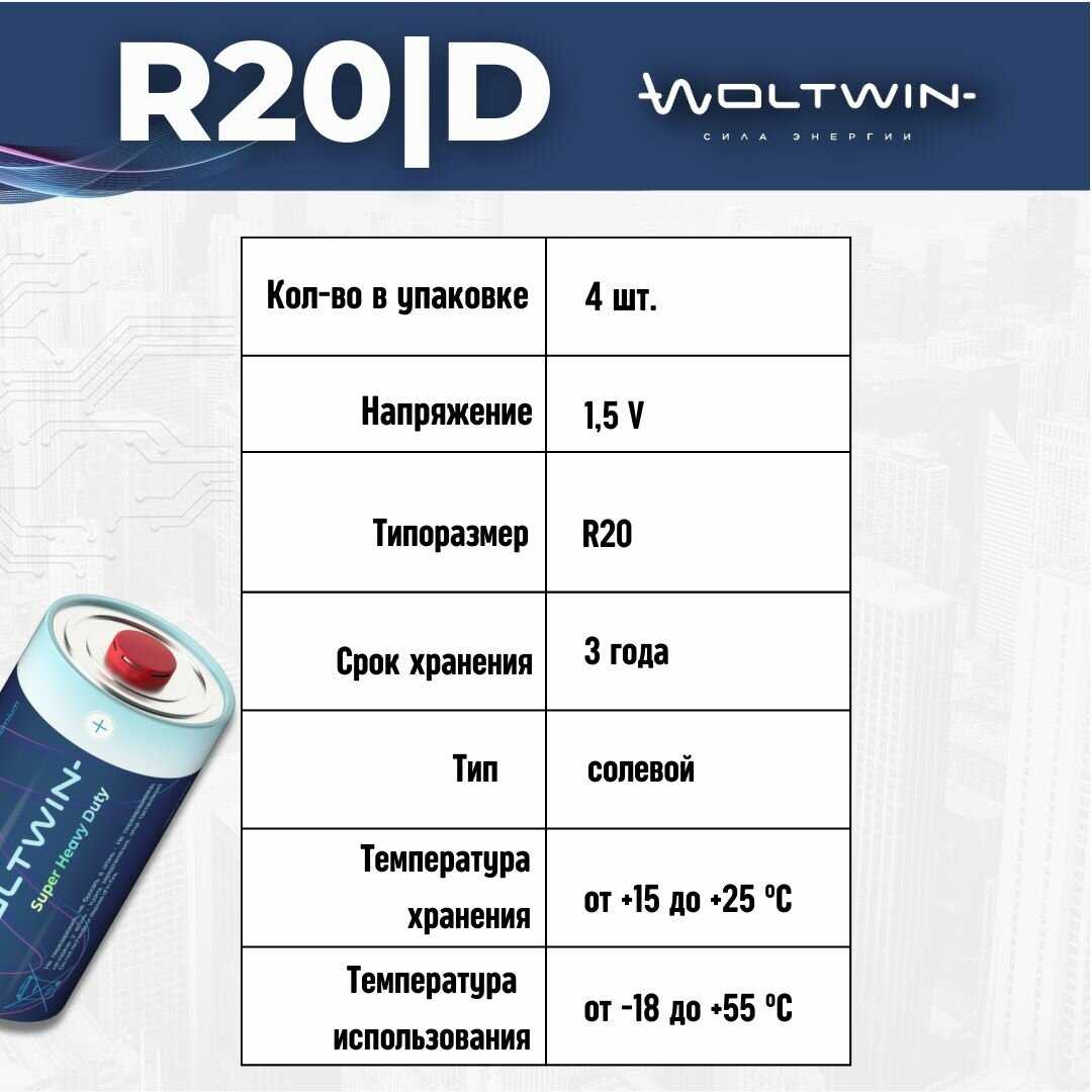 Батарейка солевая Woltwin carbon zinc R14 (R14) фотография 27