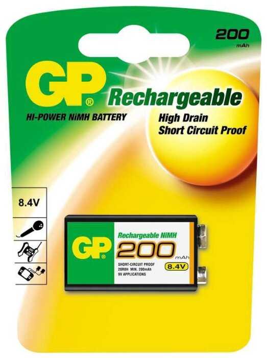 Аккумулятор Ni-Mh 200 мА·ч 8.4 В GP Rechargeable Крона фотография 1