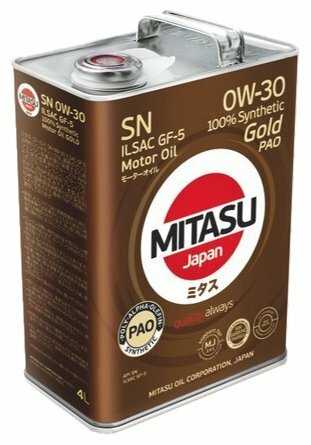 Синтетическое моторное масло Mitasu MJ-103 Gold PAO SN 0W-30 фотография 1