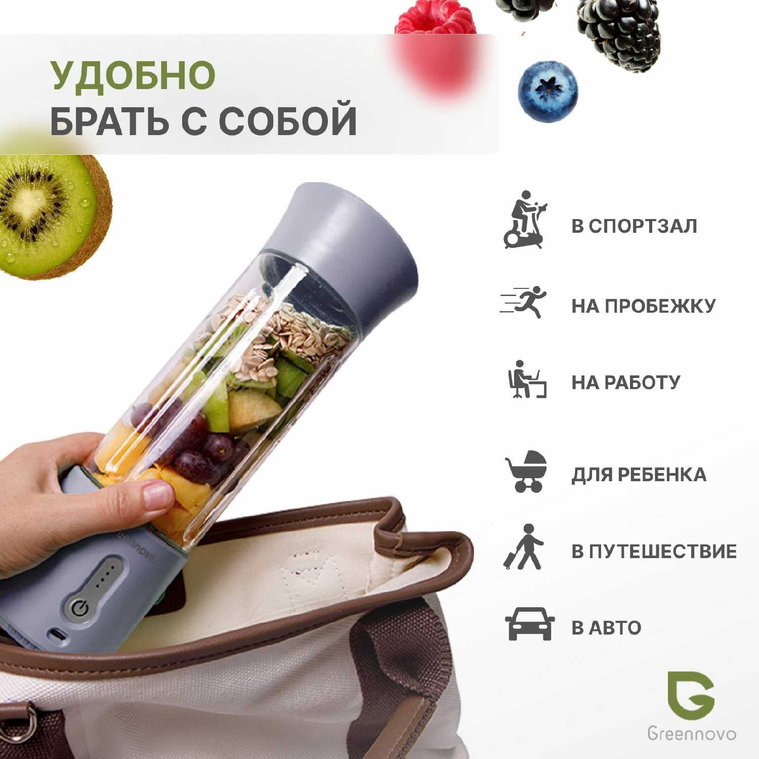 Блендер GREENNOVO Портативный беспроводной блендер фотография 5