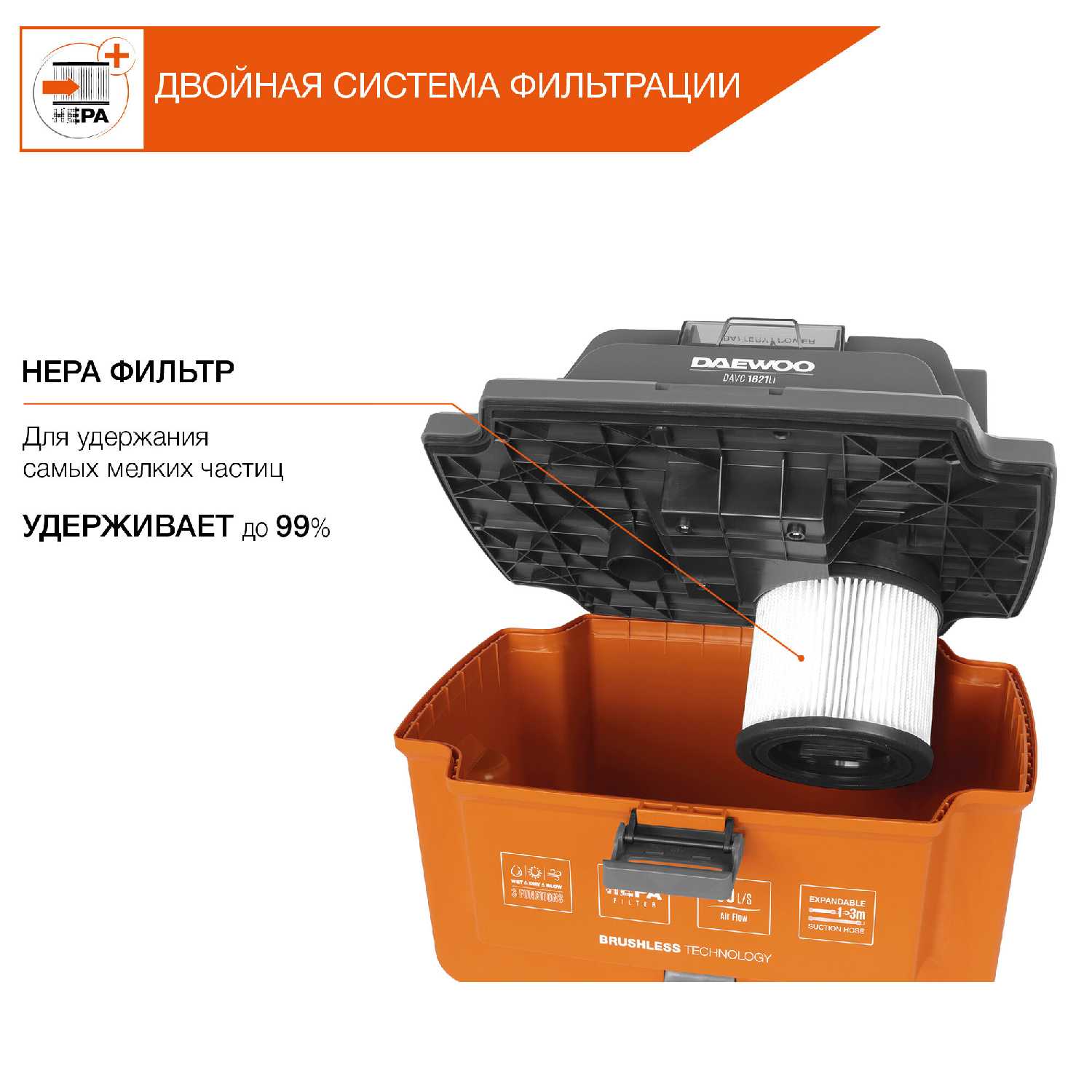 Пылесос аккумуляторный DAEWOO DAVC 1621Li SET фотография 2