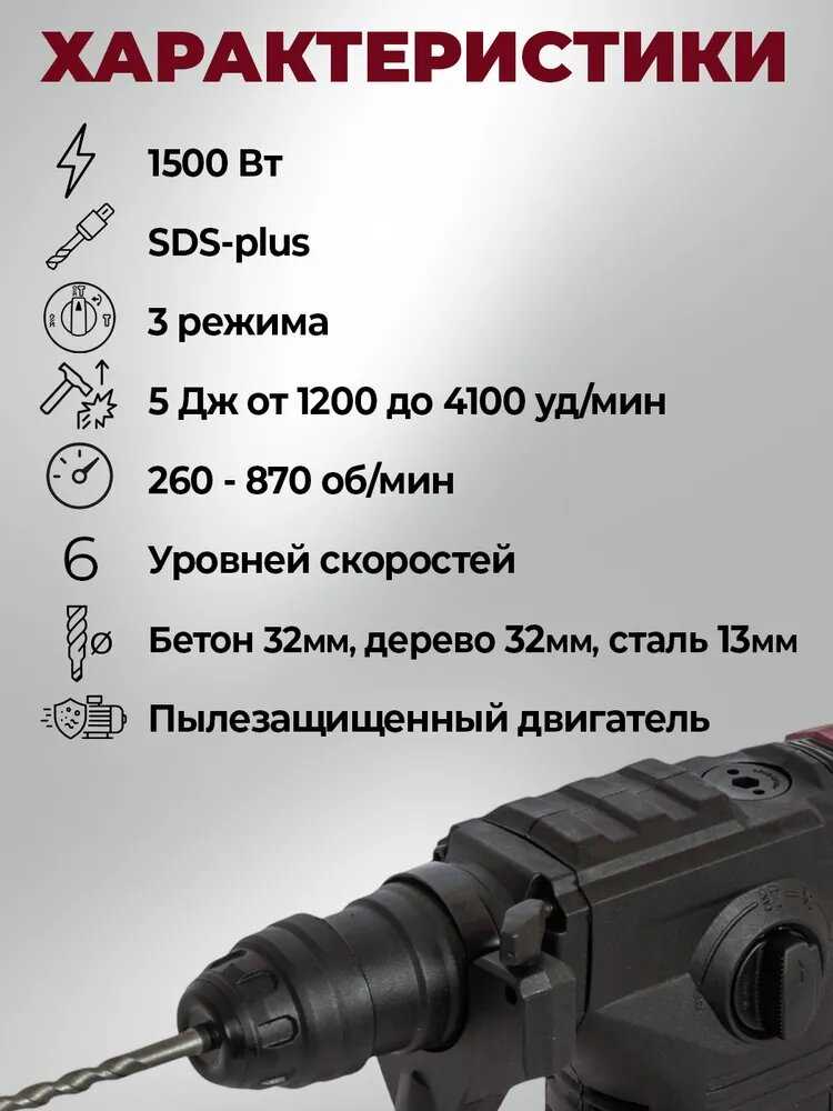 Перфоратор электрический Pioneer RH-M1500V-01C [SDS-plus, 1500 Вт, 5 Дж, 3 режима, 6 скоростей] фотография 5