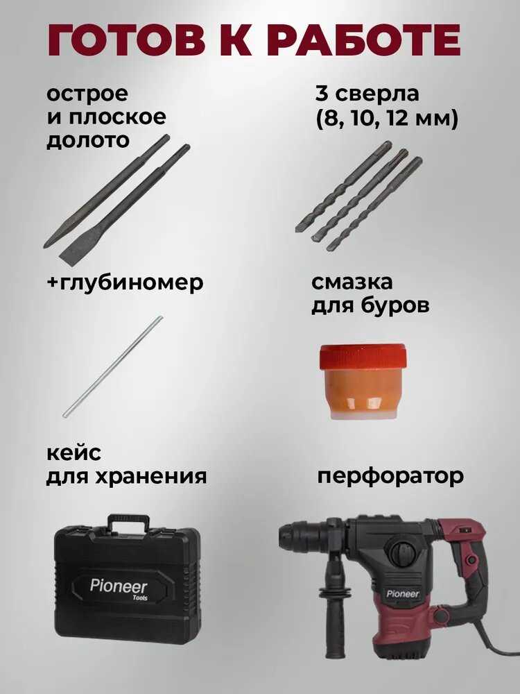 Перфоратор электрический Pioneer RH-M1500V-01C [SDS-plus, 1500 Вт, 5 Дж, 3 режима, 6 скоростей] фотография 6