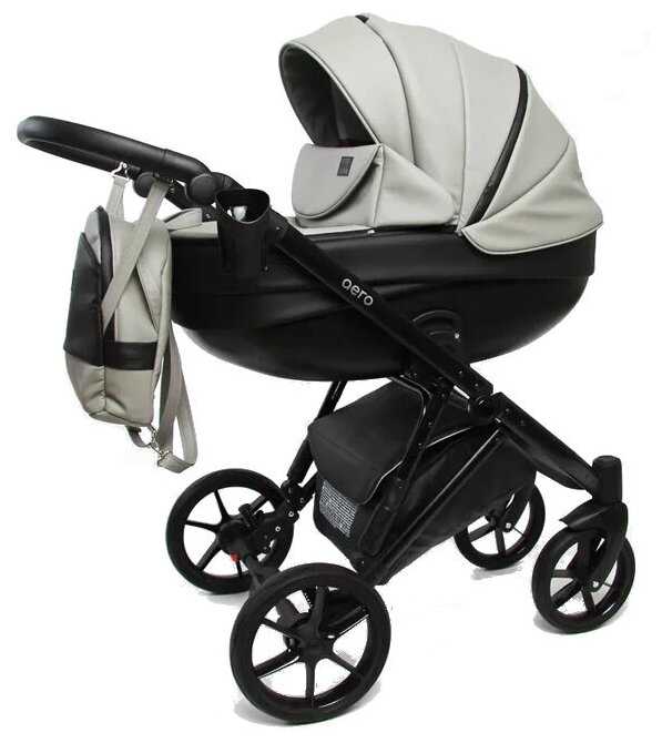 Коляска детская Peppy Aero 2 в 1 (12) Black экокожа/ серая экокожа