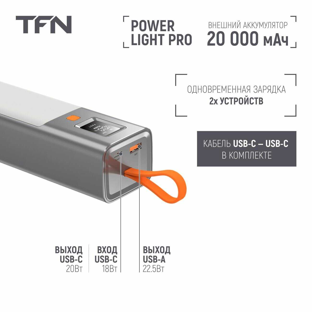 Внешний аккумулятор TFN Power Light Pro (TFN-PB-303-GR) фотография 5
