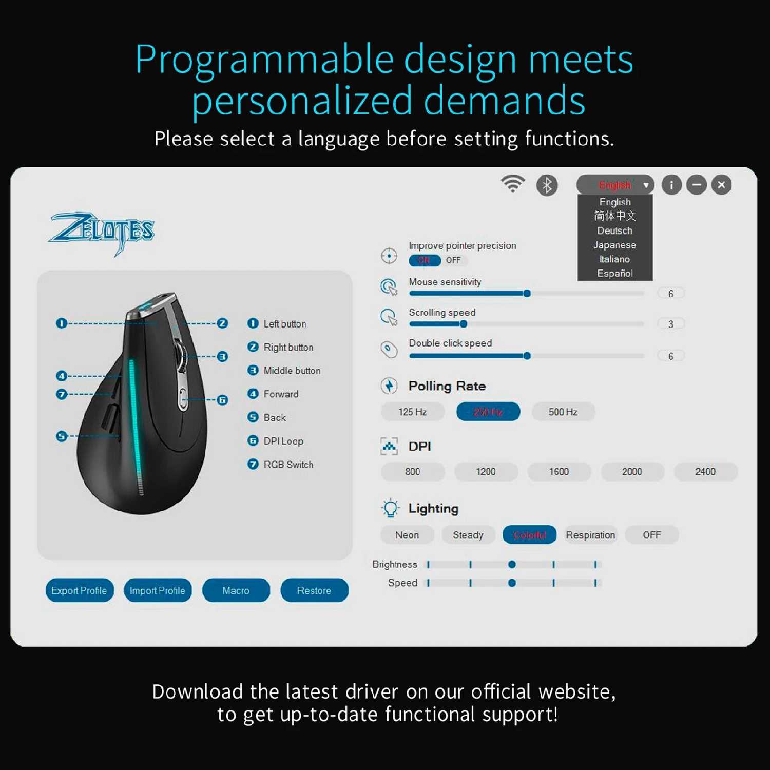 Мышь вертикальная беспроводная ZELOTES F-26C фотография 19