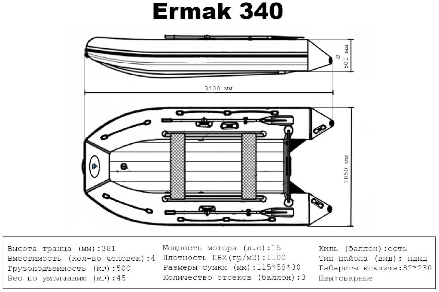 Надувная лодка Ermak 340 фотография 8