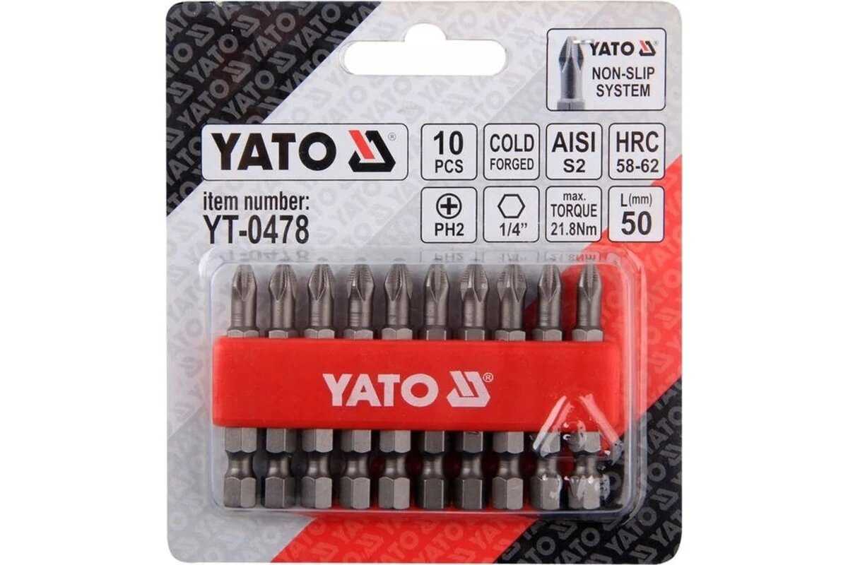 Набор бит YATO PH2 1/4 10 предметов (YT-0478) фотография 4