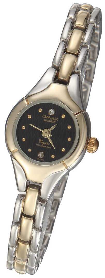Наручные часы на браслете Omax HL0002 GS 02 комбинированный цвет золото с серебром черный циферблат со стразами