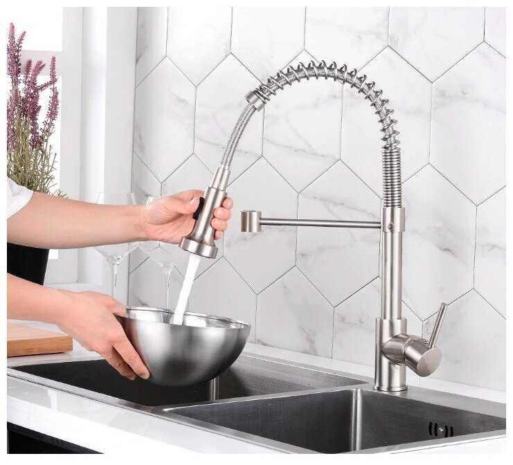 Смеситель для кухни (кухонной раковины) с гибким изливом Kasanye Kitchen Faucet 202 фотография 13