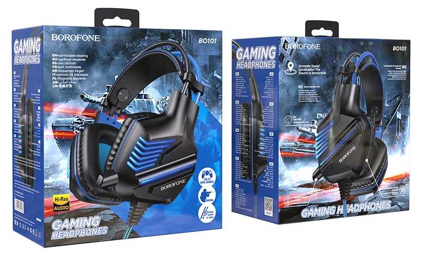 Гарнитура Borofone BO101 Racing, LED-подсветка, игровая, кабель 2 м, синий фотография 5