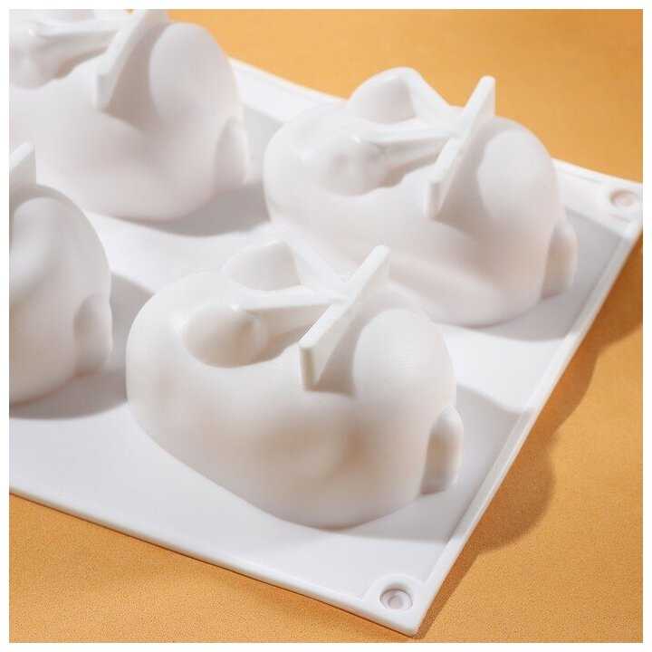 Форма для выпечки и муссовых десертов KONFINETTA «Кролик», 29×17,2×4,3 см, 6 ячеек, ячейка 8,5×5,5, силикон, цвет белый фотография 1
