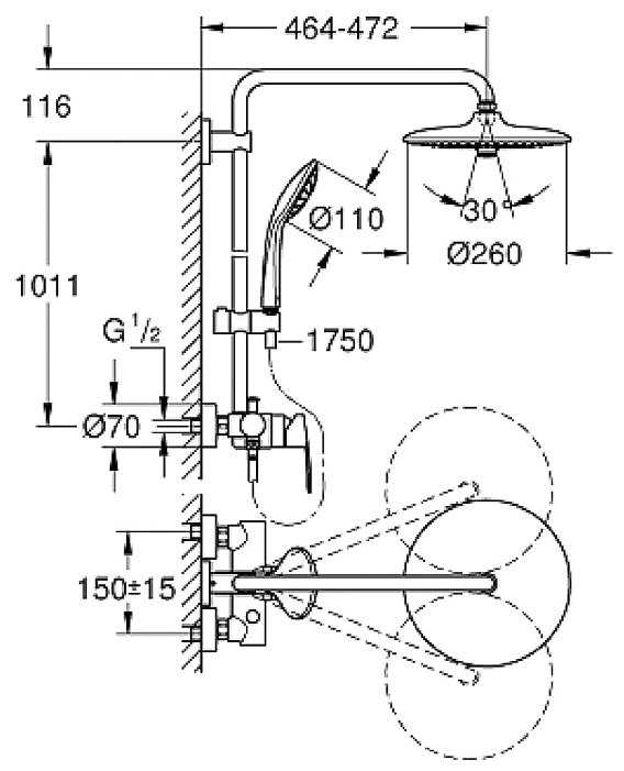 Душевая стойка Grohe Euphoria 260 27473001, хром фотография 1