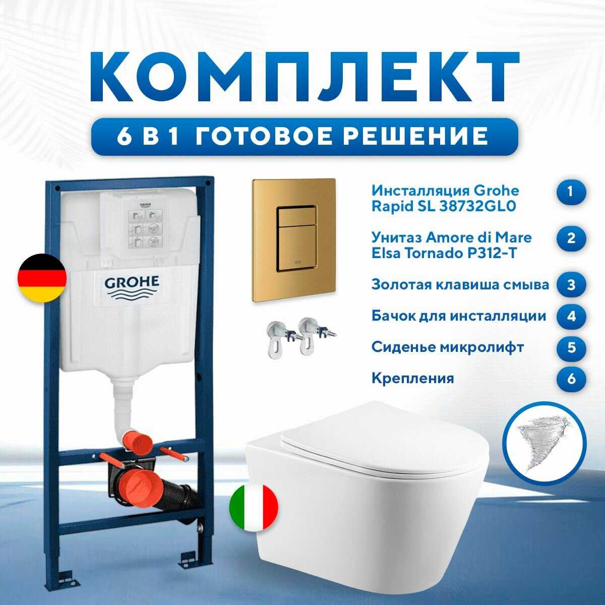 Комплект 6 в 1 Grohe Rapid SL (38772SH0) + подвесной безободковый унитаз Amore di Mare Elsa Tornado P312-T фотография 32