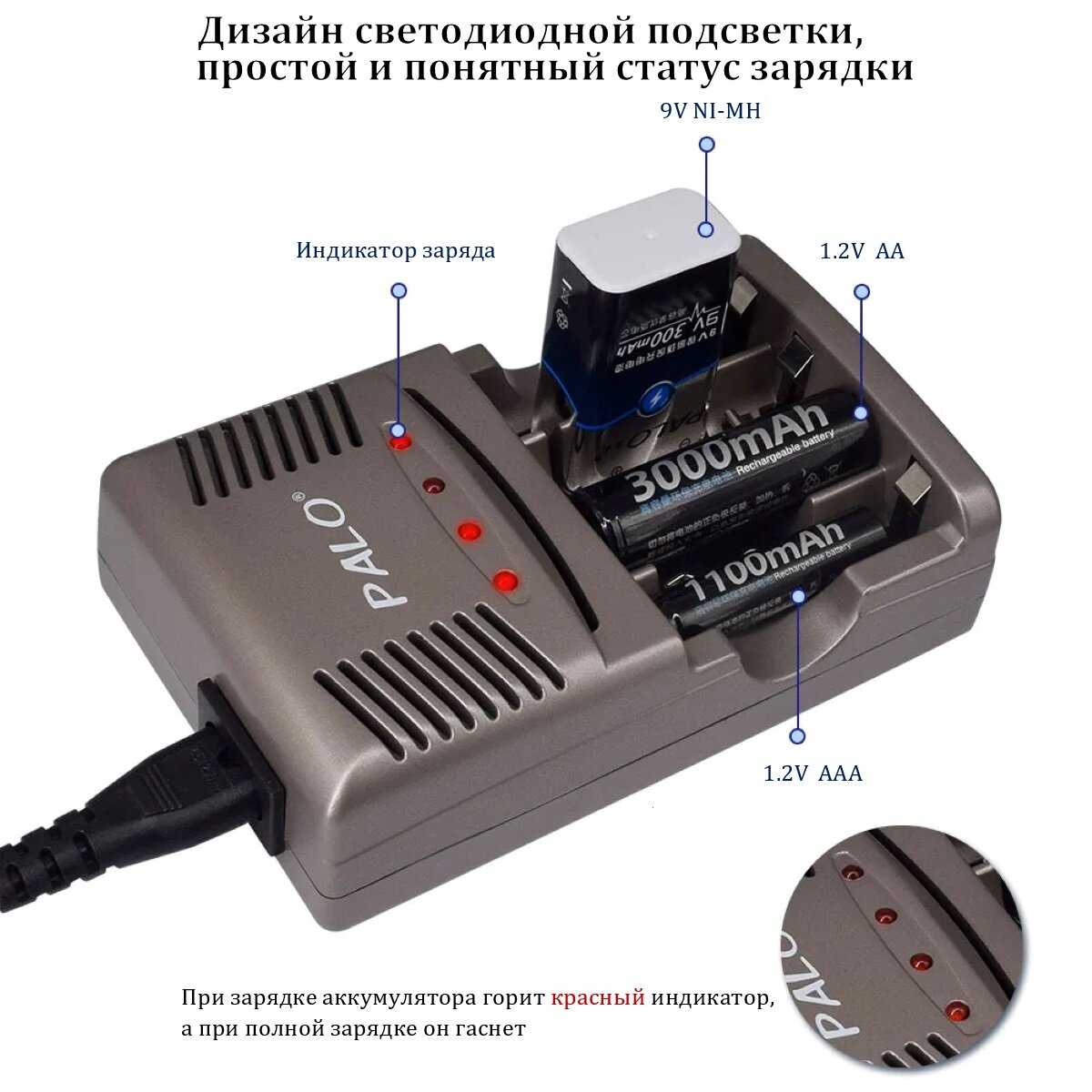 Зарядное устройство Без бренда Ni-MH/Ni-Cd [AA, AAA, 9V 6F22] фотография 6