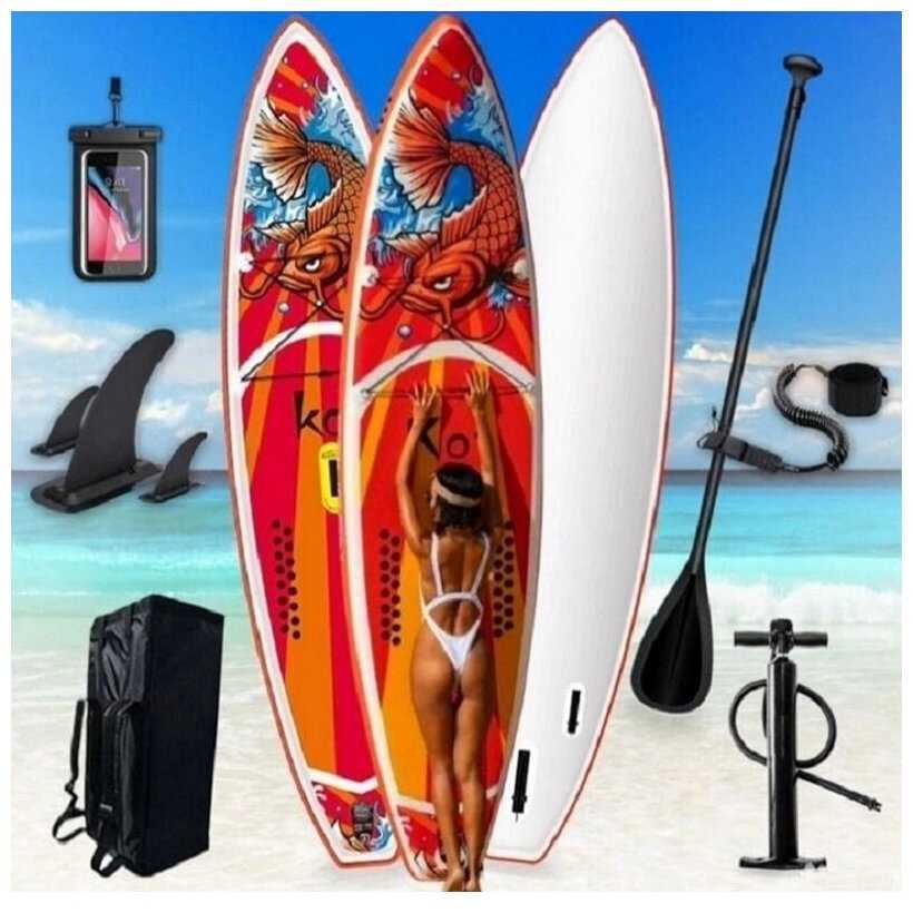 Сап борд полный комплект 350х84х15 / Sup board KOI 11.6 надувной для серфинга с веслом фотография 11
